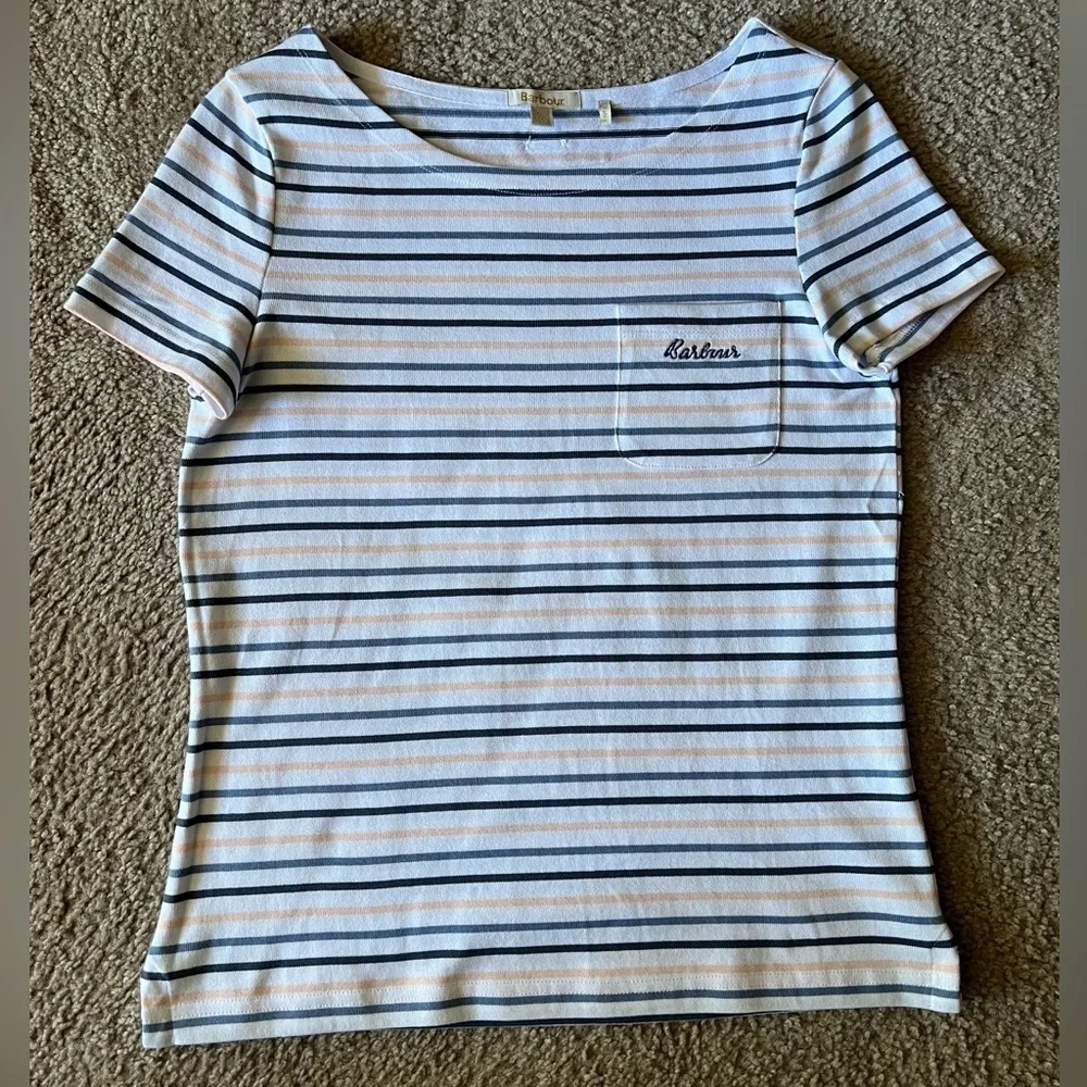 Barbour Striped Hawkins Short Sleeve 100% Cotton Tee size 4 Nautical T-Shirt
